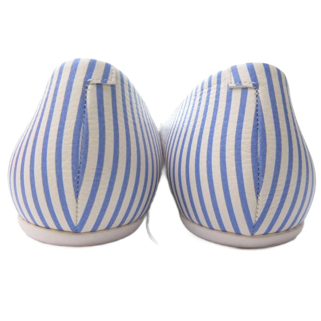  ロジェヴィヴィエ ROGER VIVIER ストライプ レザー パンプス フラットシューズ スクエア ホワイト ブルー 36.5 23.5 cm IBO 81 ハイヒール パンプス パンプス