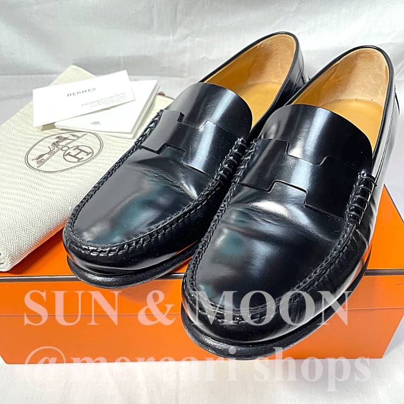 HERMES エルメス ケネディ 42 26.5cm相当 メンズローファー モカシン ブラック 黒 TJ8
