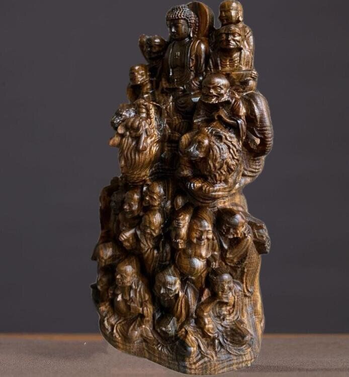 精密雕刻 沈香木彫刻 十八羅漢 仏像 美術品 置物