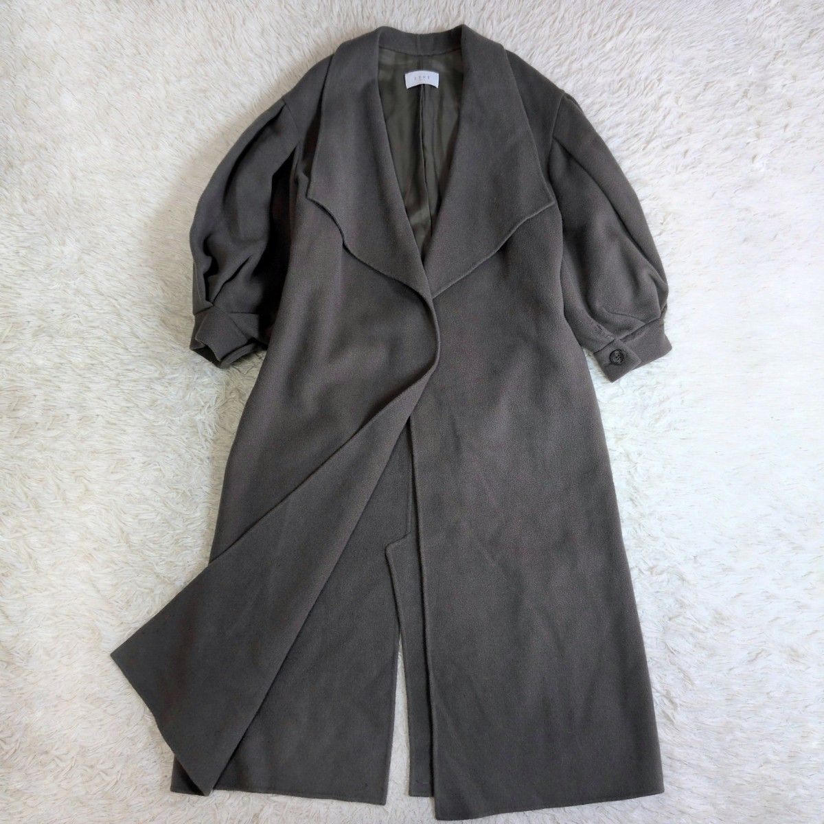 人気 ETRE TOKYO エトレトウキョウ バルーンスリーブリバーコート ロング ウール ナイロン 女優襟 ダブルフェイス