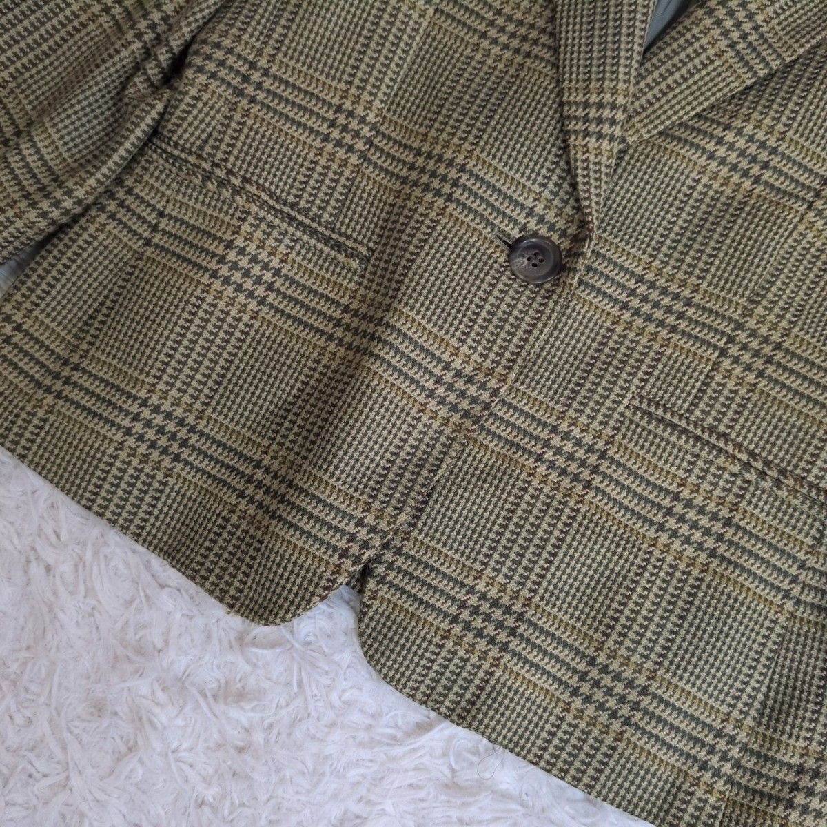 人気 バーバリー BURBERRY カシミヤ混 テーラードジャケット シングル 1ボタン チェック 千鳥 グリーン 9 ウール GULLKHAN_COM