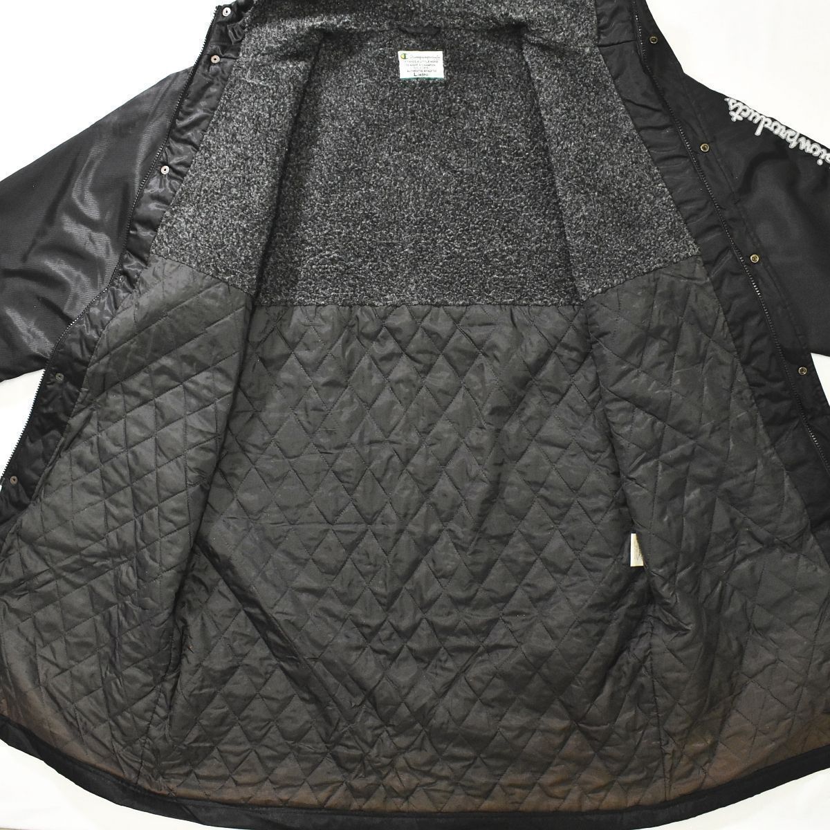 90sヴィンテージ チャンピオン 刺繍ロゴ フーディー ベンチコート L 黒