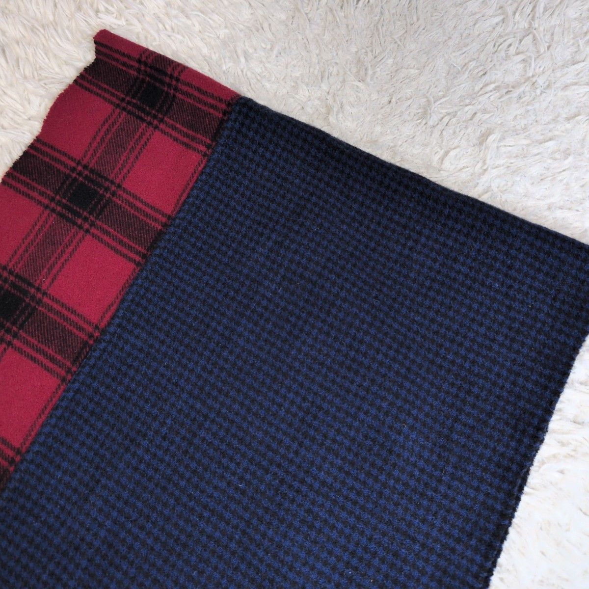 COMME des GARCONS ウール チェック 切替 大判ストール 希少✨ コムデギャルソン COMME de GARCONS 切り替えチェック柄