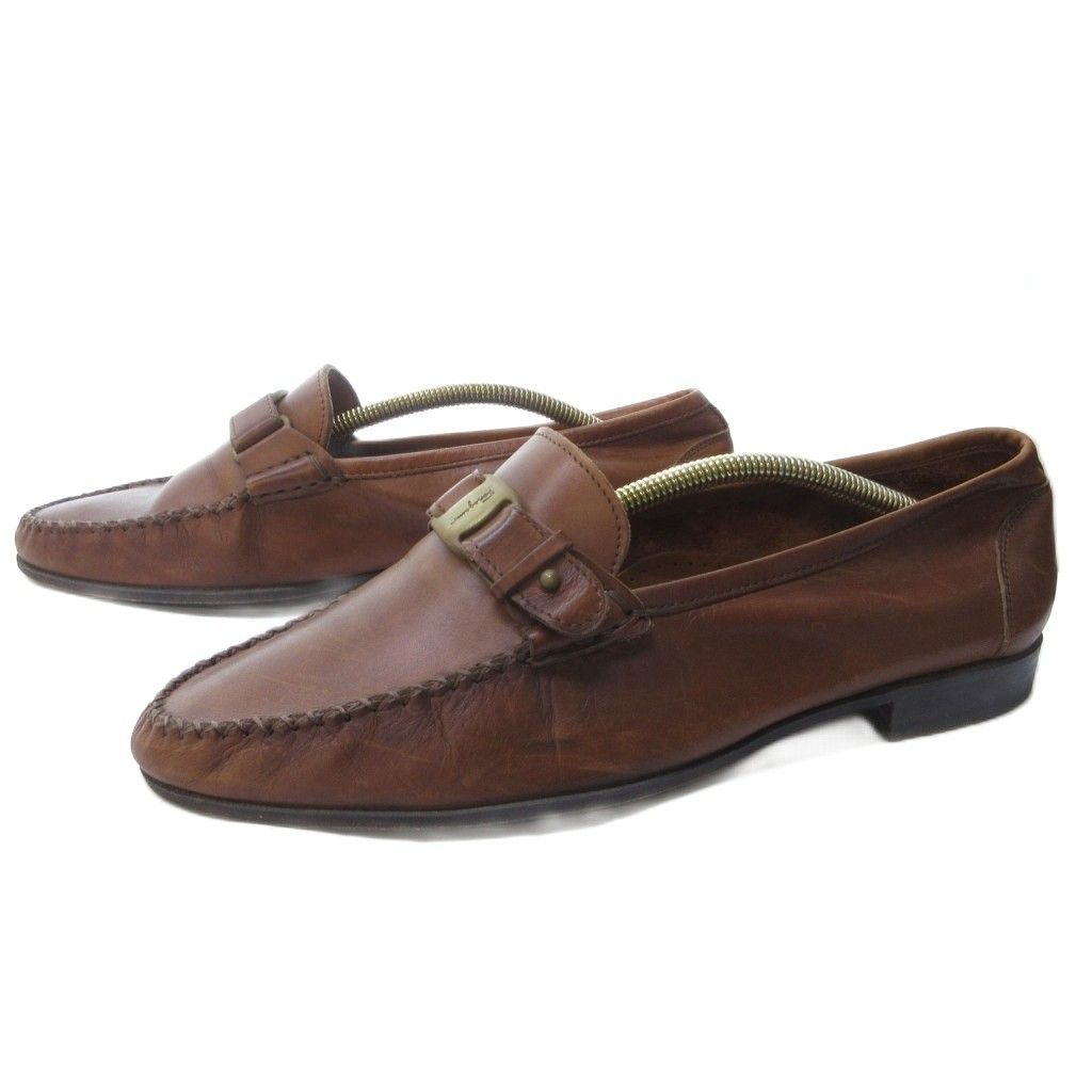 サルヴァトーレフェラガモ Salvatore Ferragamo ヴァラリボン レザー ローファー ビジネスシューズ ラウンドトゥ 茶 ブラウン 約27 cm IBO 81