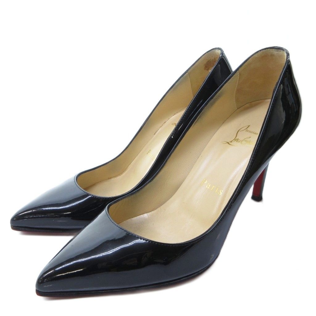 クリスチャンルブタン Christian louboutin エナメル パンプス ポインテッドトゥ ヒール 黒 ブラック 約23cm IBO81