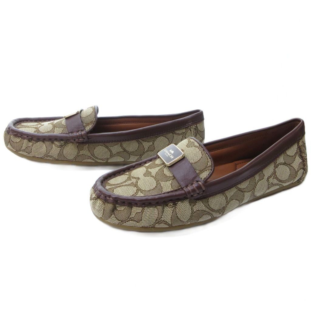 コーチ COACH モナドライバーシグネチャー ローファー フラットシューズ スクエアトゥ ベージュ 約24cm IBO81