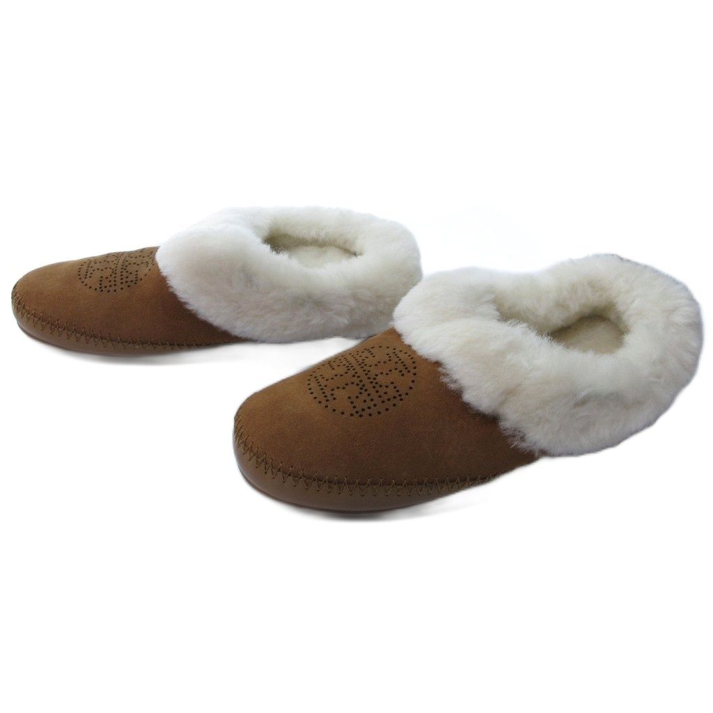 トリーバーチ TORY BURCH ムートンシューズ シアリングスリッパ スリッポン サンダル ロゴ 茶 ブラウン 約24cm IBO81