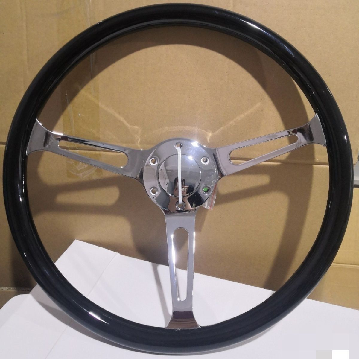 ウッド製 3本スポーク ステアリング 本体 自動車用 黒 ウッド金属3スポークステアリング本体15インチ380cm