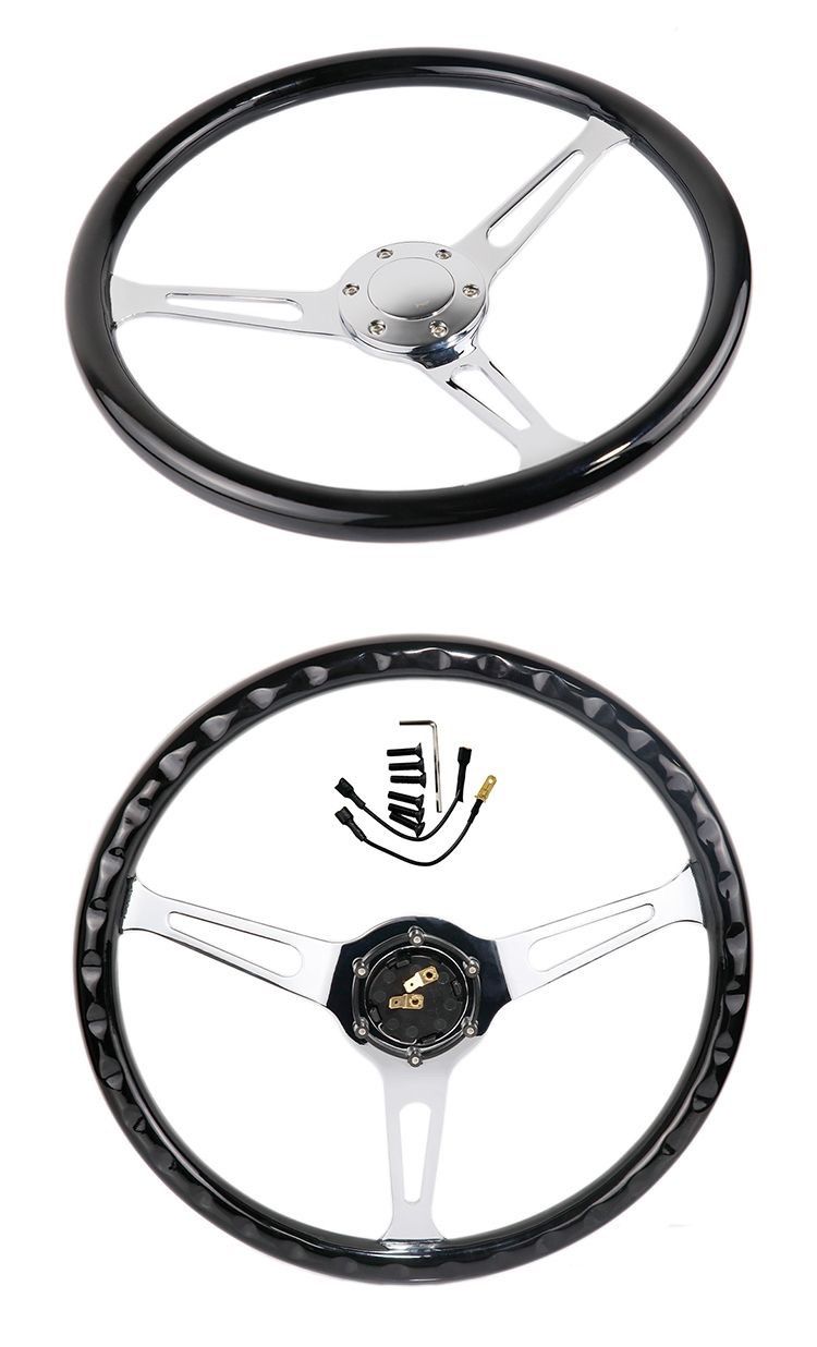 自動車用 黒 ウッド金属3スポークステアリング本体15インチ380cm