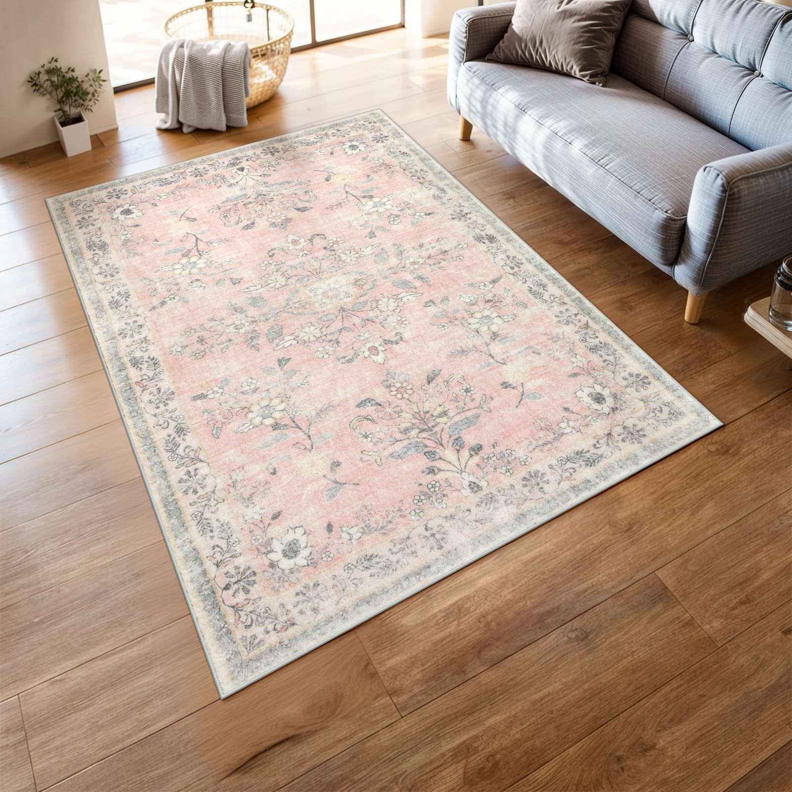 HAOCOO ラグ カーペット 1.5畳 洗える 120х160cm ラグマット オールシーズン適用 ペルシャ風 じゅうたん 滑り止め 低反発 防音 寝室 ラグ 耐磨耗性 軽量 花柄 コーラルピンク