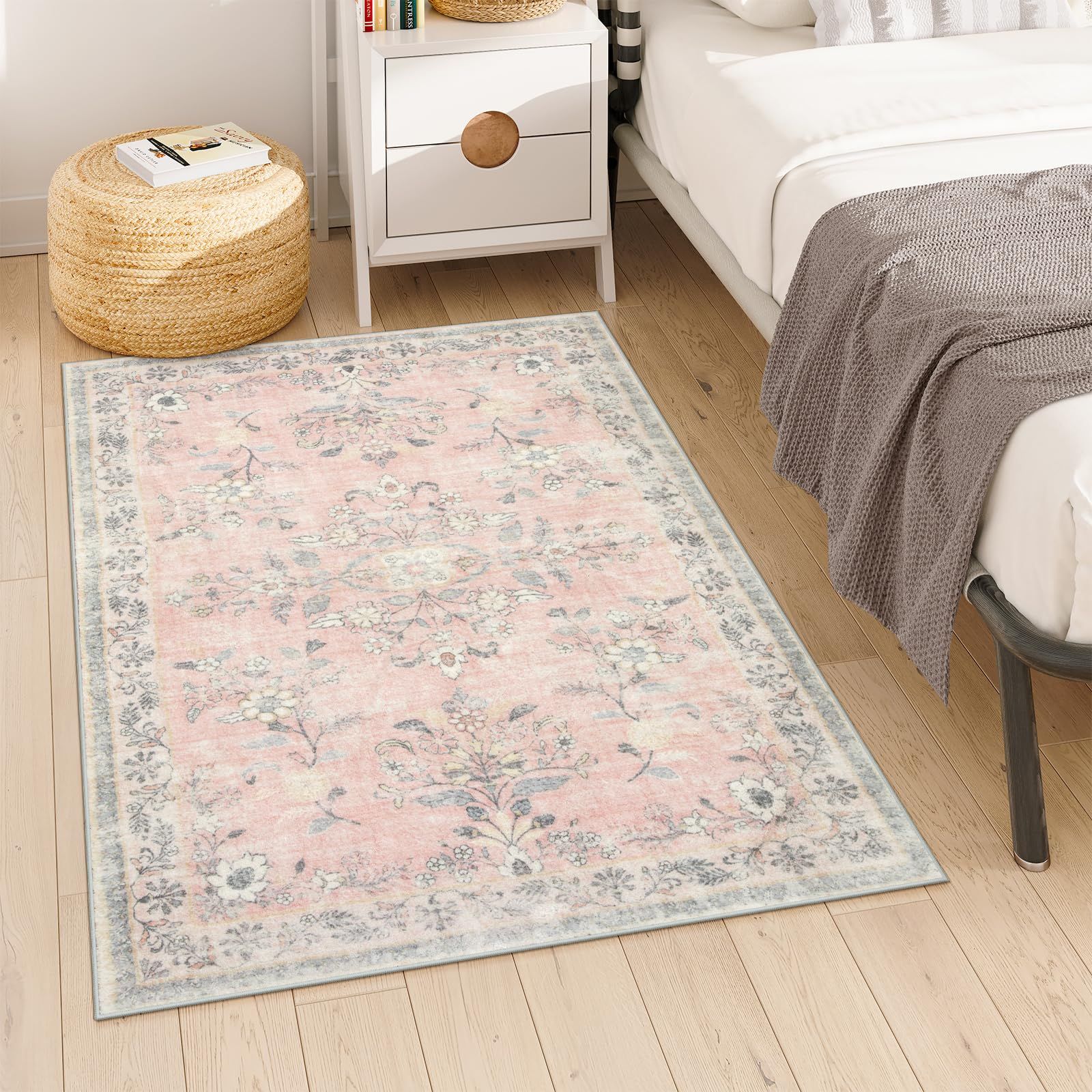 HAOCOO ラグ カーペット 1.5畳 洗える 120х160cm ラグマット オールシーズン適用 ペルシャ風 じゅうたん 滑り止め 低反発 防音 寝室 ラグ 耐磨耗性 軽量 花柄 コーラルピンク MARWIL-DEMENAGEMENTS_CH
