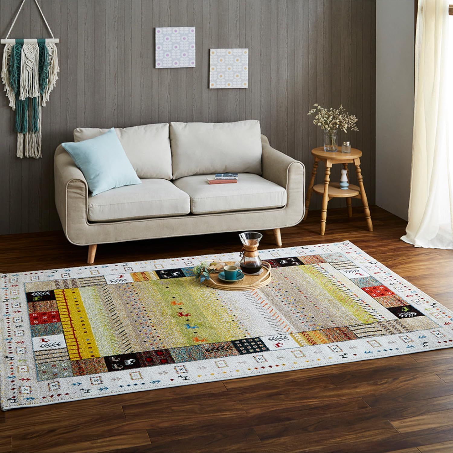 イケヒコ ラグ カーペット ウィルトン 織り 絨毯 輸入ラグ 長方形 単品 イビサ アイボリー 約133×190cm 厚み 約11mm トルコ製 抗菌 防臭 消臭 へたりにくい 耐久性 ワンルーム 一人暮らし 洗濯不可 ギャベ柄 おしゃれ ふかふか かわいい