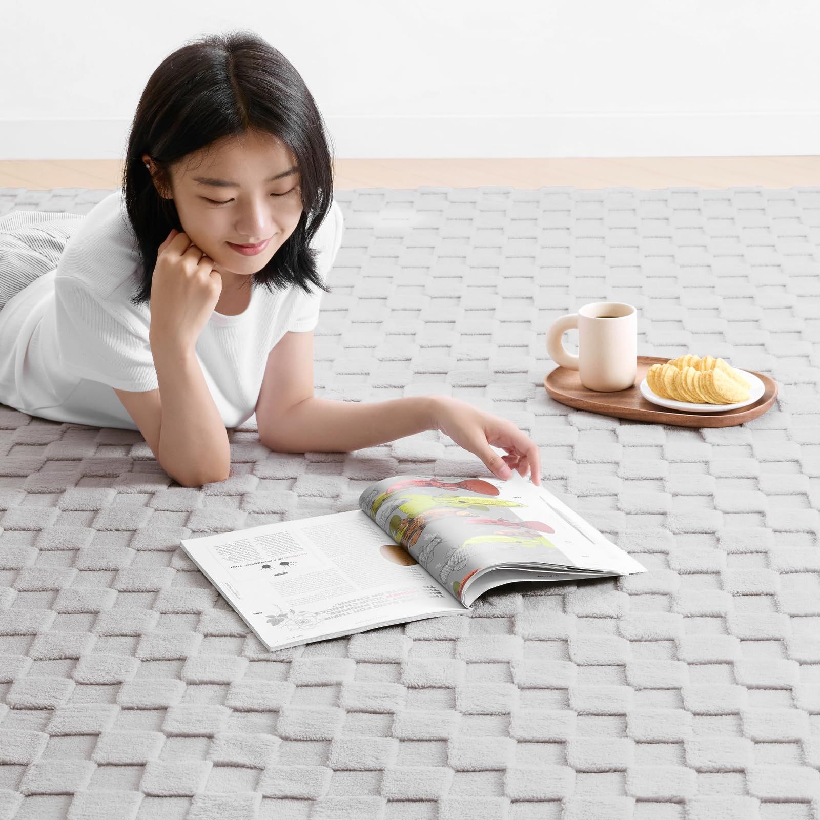 Phantoscope ラグ 厚 カーペット ウレタン15mm 厚手 190×190cm 約2畳 防音 抗菌防ダニ 低ホルム ふわふわ もちもち 滑り止め ホットカーペット対応 こたつ敷きマット ライトグレー