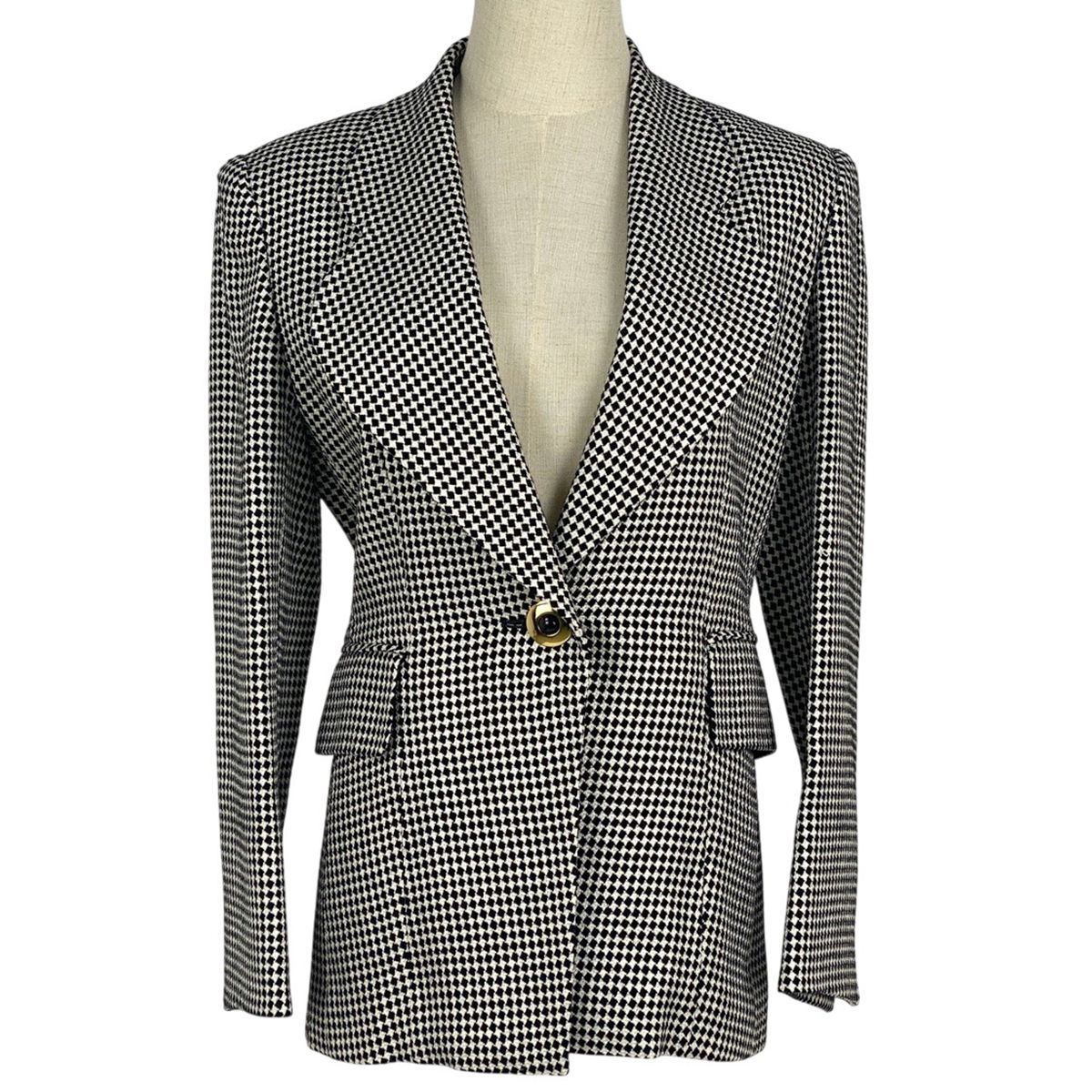 クリスチャンディオール Christian Dior ロゴ テーラードジャケット 市松模様 アウター テーラードジャケット 絹 毛 ブラック ホワイト レディース