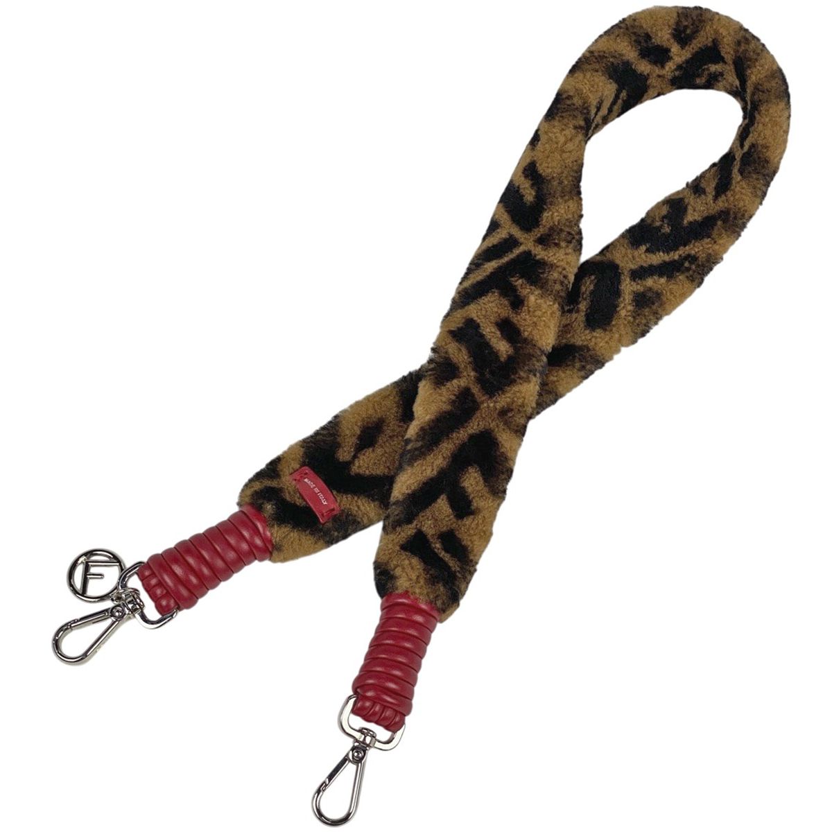 フェンディ FENDI ズッカ柄 ショルダーストラップ 肩掛け ショルダーストラップ ファブリック レザー ブラウン レッド レディース