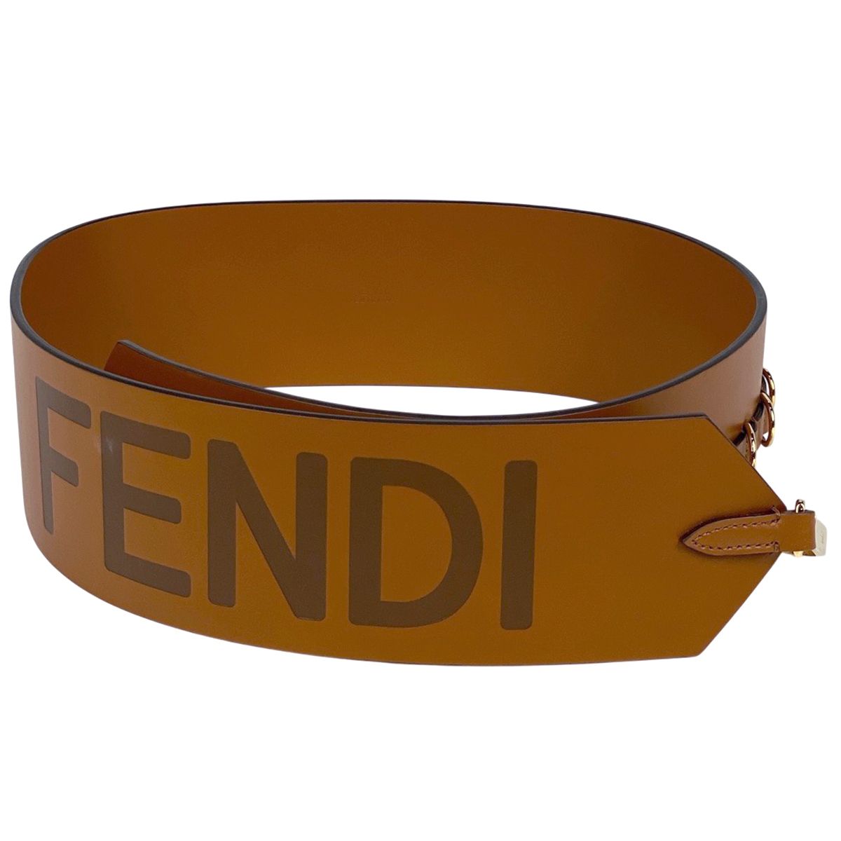 フェンディ FENDI ロゴ ベルト クリップベルト レザー ブラウン レディース