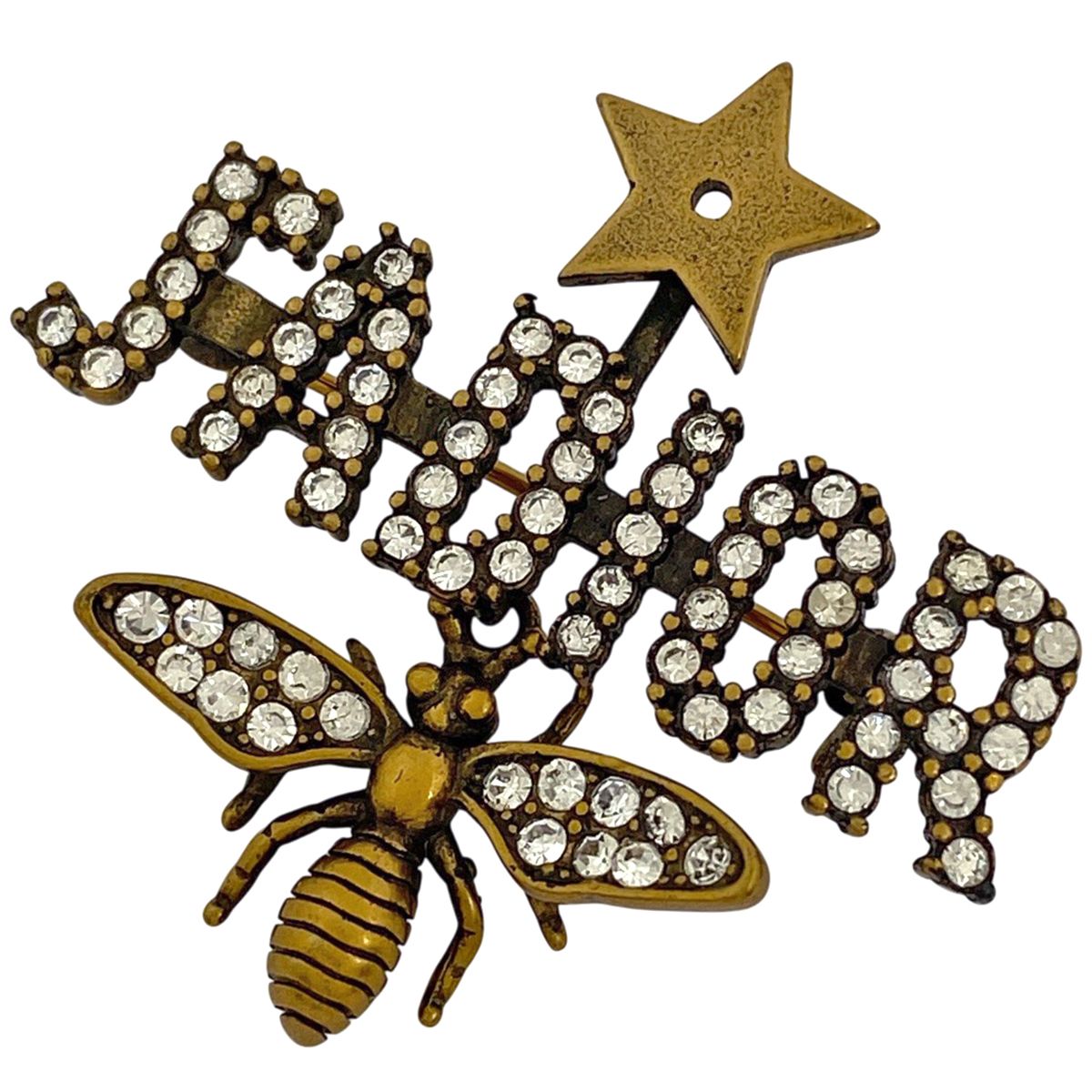 クリスチャンディオール Christian Dior ビーモチーフ ラインストーン ブローチ ジャディオール スター 蜂モチーフ スイング ブローチ GP ゴールド レディース