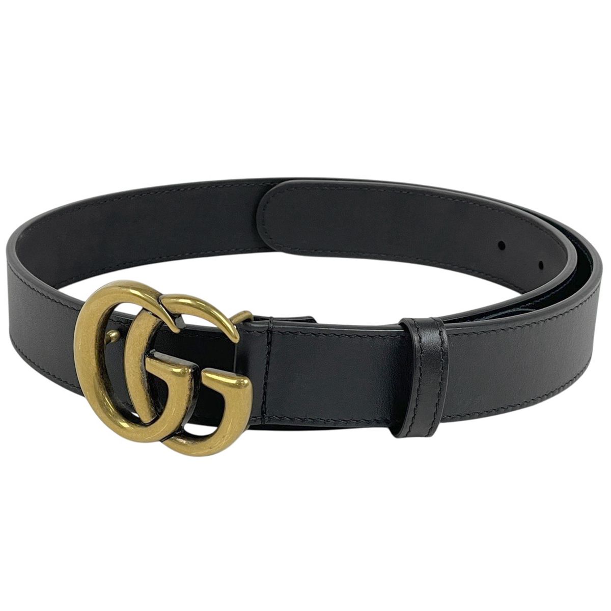 グッチ GUCCI ダブルG スリムベルト GGマーモント ベルト レザー ブラック レディース