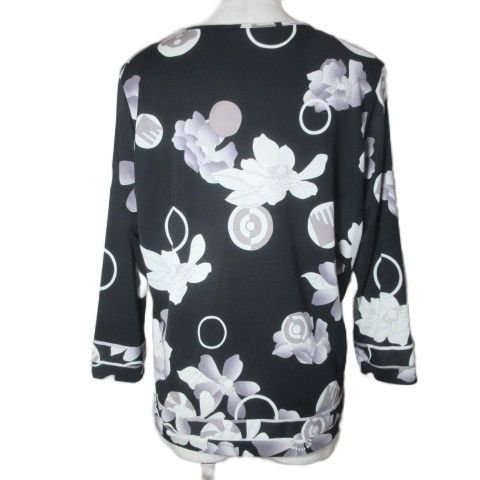 スムーズな レオナールスポーツ LEONARD SPORT 大きいサイズ カットソー ブラウス 7分袖 花柄 プルオーバー 44 XL相当 黒 ブラック IBO81 X