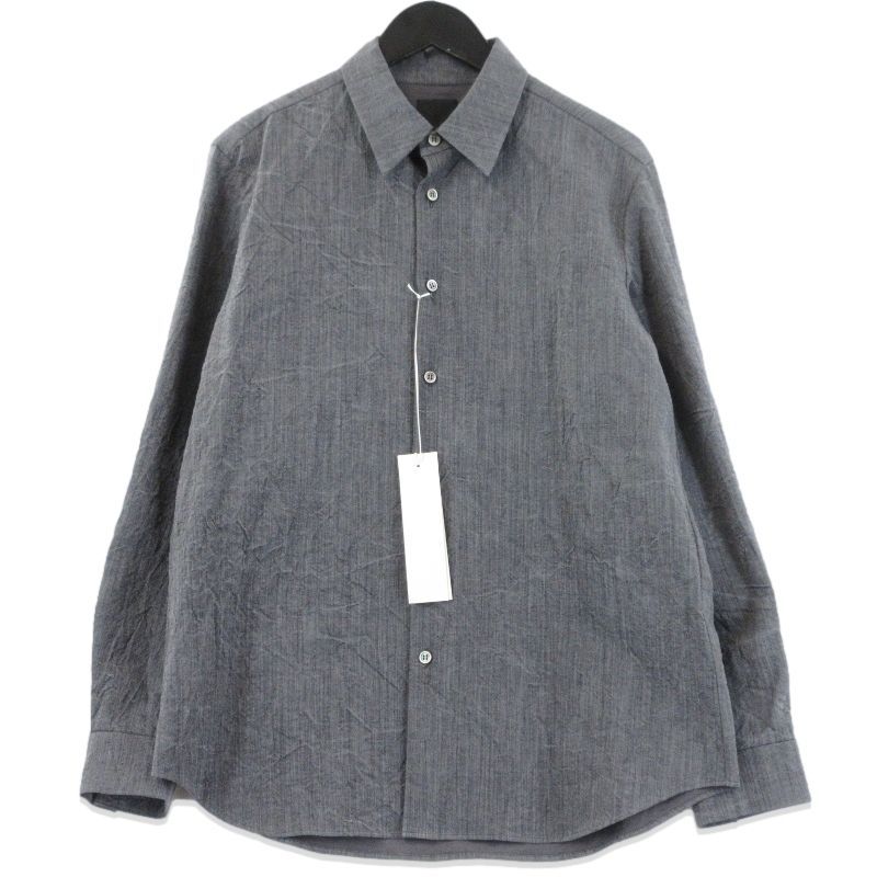 ♥ 山内 ヤマウチ 塩縮加工リネンシャンブレー yc41-242-lin 長袖シャツ レギュラーカラー 日本製 グレー 3 タグ付き 70017191