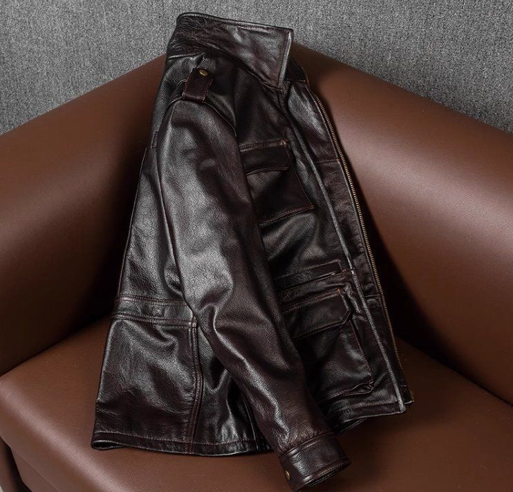 レザージャケット 牛革 サファリジャケット 革ジャン 本革 メンズファッション ポケット沢山 メンズファッション カーコート M～5XL
