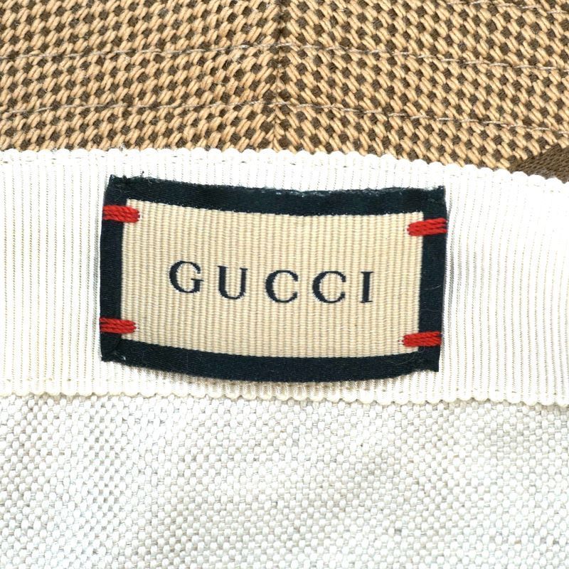  GUCCI グッチ GGパターン バケットハット カーフレザー コットン ポリエステル Lサイズ ベージュ ブラウン 681256 3 HAGJ バケットハット ハット