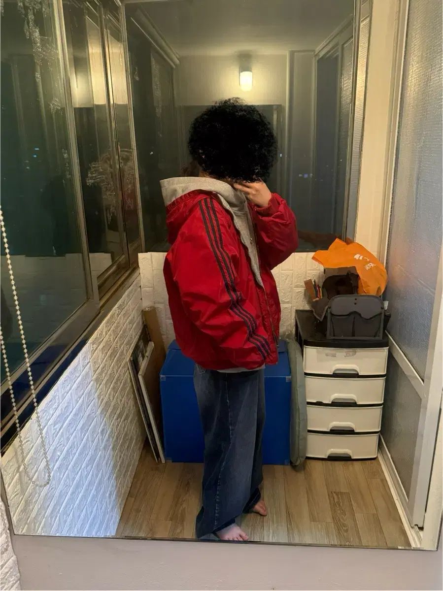 アディダス 90s スクール リバーシブル ビッグ ロゴ アウター L 着用画像o