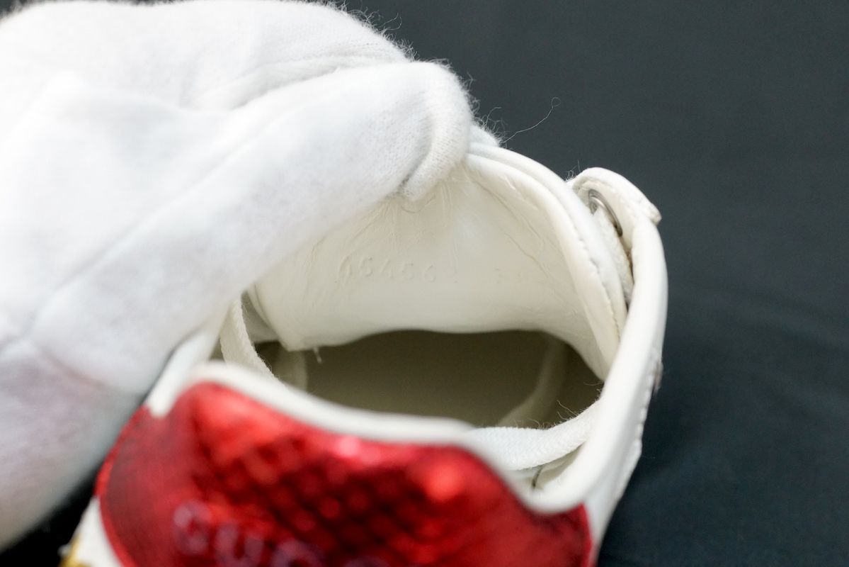  GUCCI グッチ ACE エース スター レザー スニーカー シェリーライン 約22 cm ホワイト 454562 スニーカー 靴