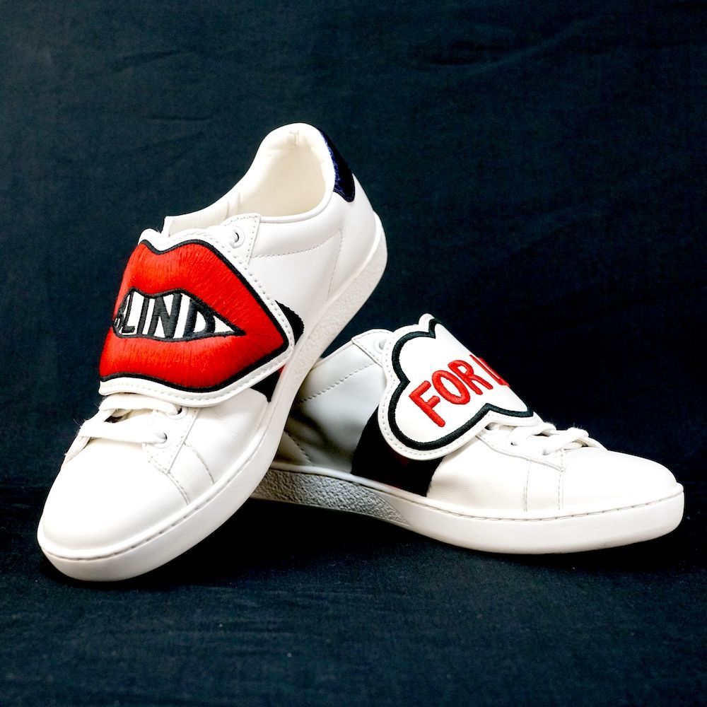 GUCCI グッチ ACE エースBlind for Love 刺繍パッチ レザー ローカット スニーカー シェリーライン 35サイズ 約22cm ホワイト 470342