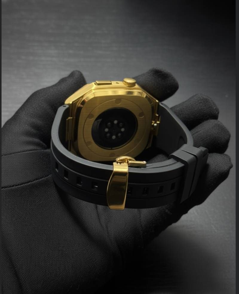 ゴールドブラック 組み立て 別注ラバー アップルウォッチケース カスタム カバー 保護 44mm 45mm 46mm アップルウォッチカスタム series1 2 3 4 5 6 7 8 9 10 11 SE1 2 3 バンド ベルト