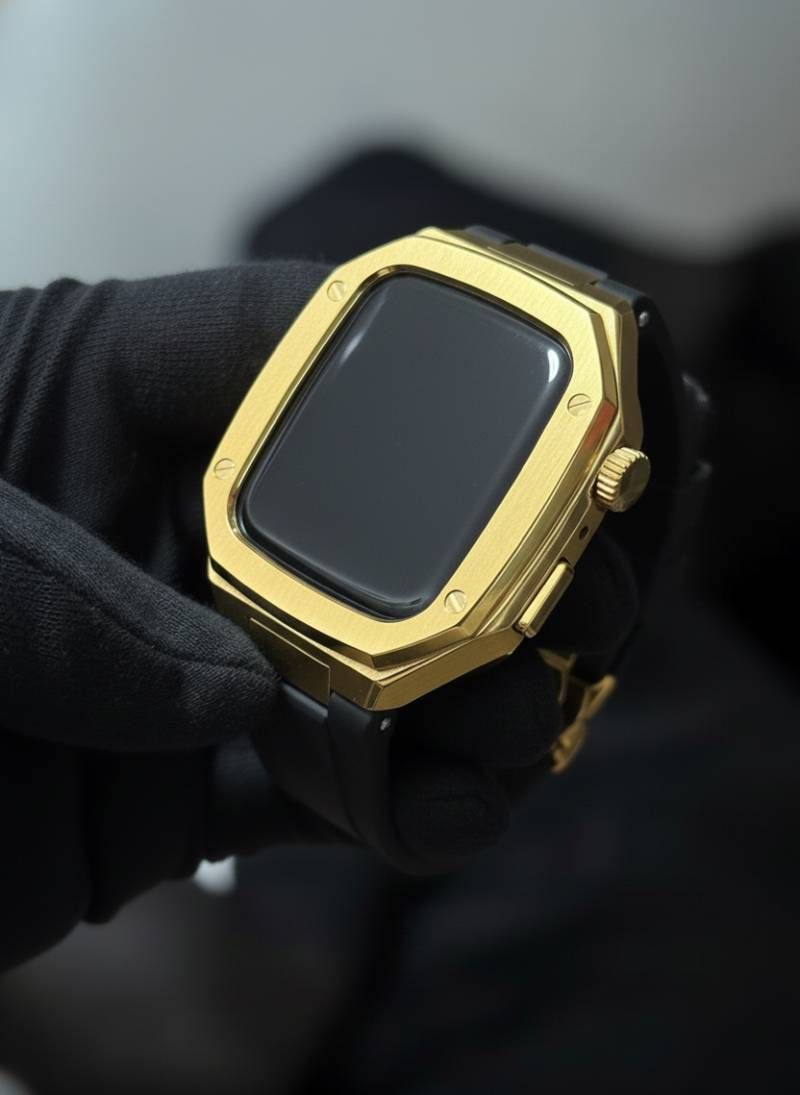 ゴールドブラック 組み立て 別注ラバー アップルウォッチケース カスタム カバー 保護 44mm 45mm 46mm アップルウォッチカスタム series1 2 3 4 5 6 7 8 9 10 11 SE1 2 3 バンド ベルト