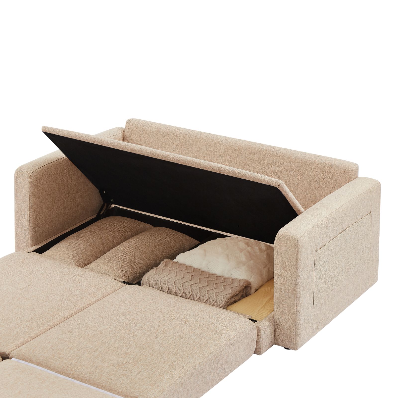 2 seater sofa ソファ 2人掛け 収納付き ファブリック 両側に肘掛け付き 木脚外し ローソファ コンパクト ひとり暮らし カウチソファー GC