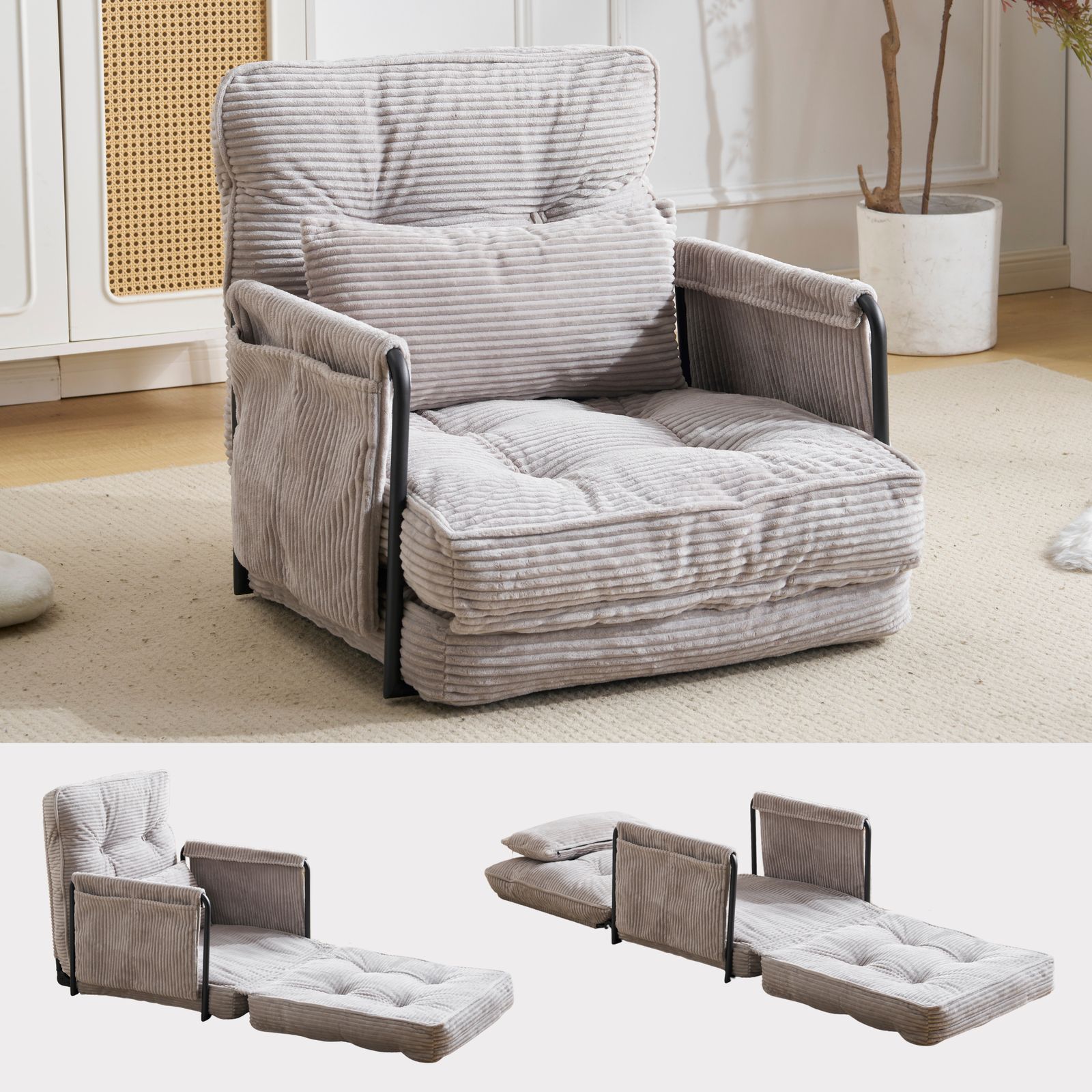 ソファー ソファーベッド 座椅子 6段調整 3WAY 1人掛け シンプル ベッド 折りたたみ フロアソファー 寝る 座る 可愛い外観 実用性 コンパクト 包まれる感じ ふわふわ感 枕付き GC