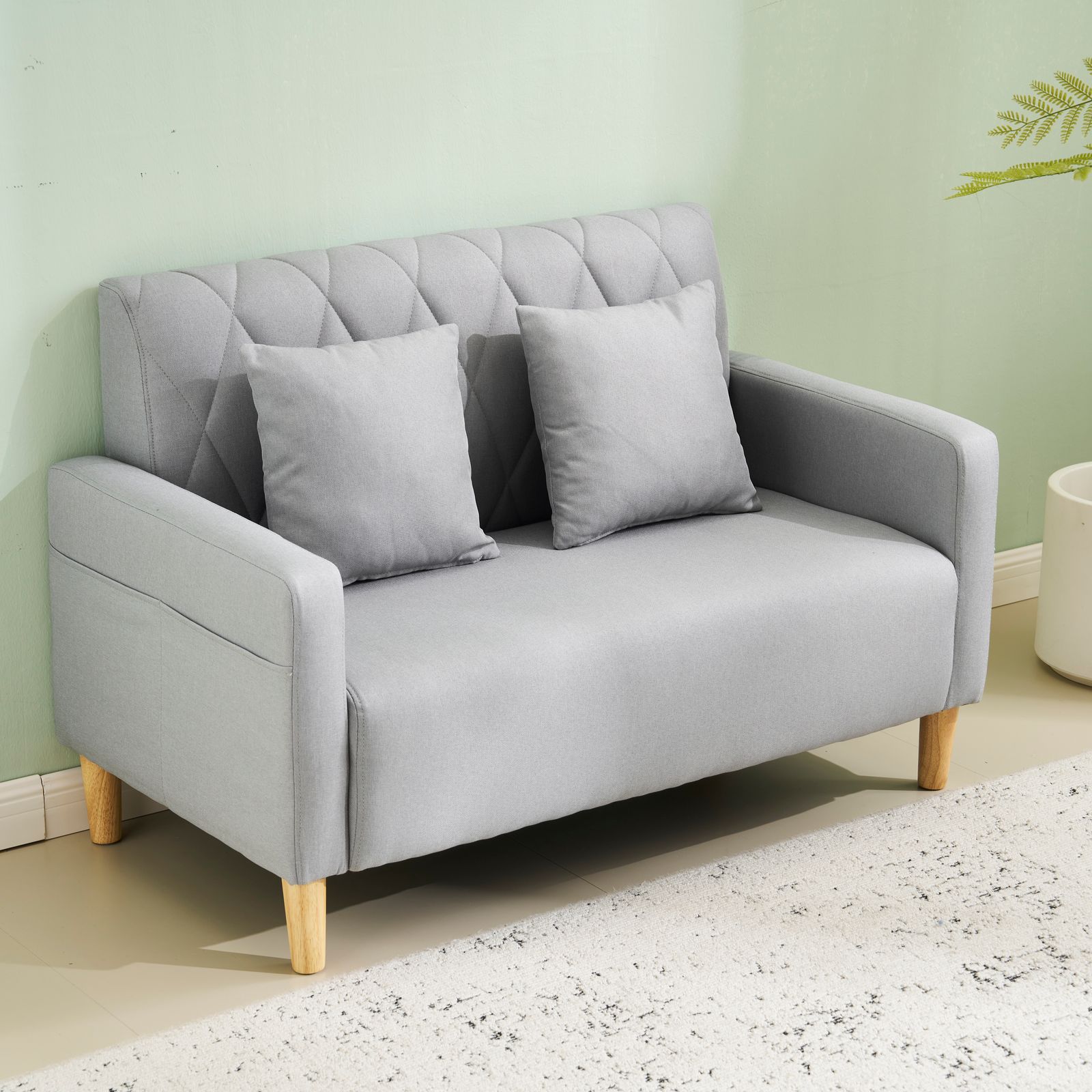 ソファー 二人がけソファー 2人掛け 幅103cm 脚高さ13cm リビングソファ 肘付き ロボット掃除機も通れる かんたん組立 1人用にも おしゃれ かわいい 枕付き 取り外し な脚 GC