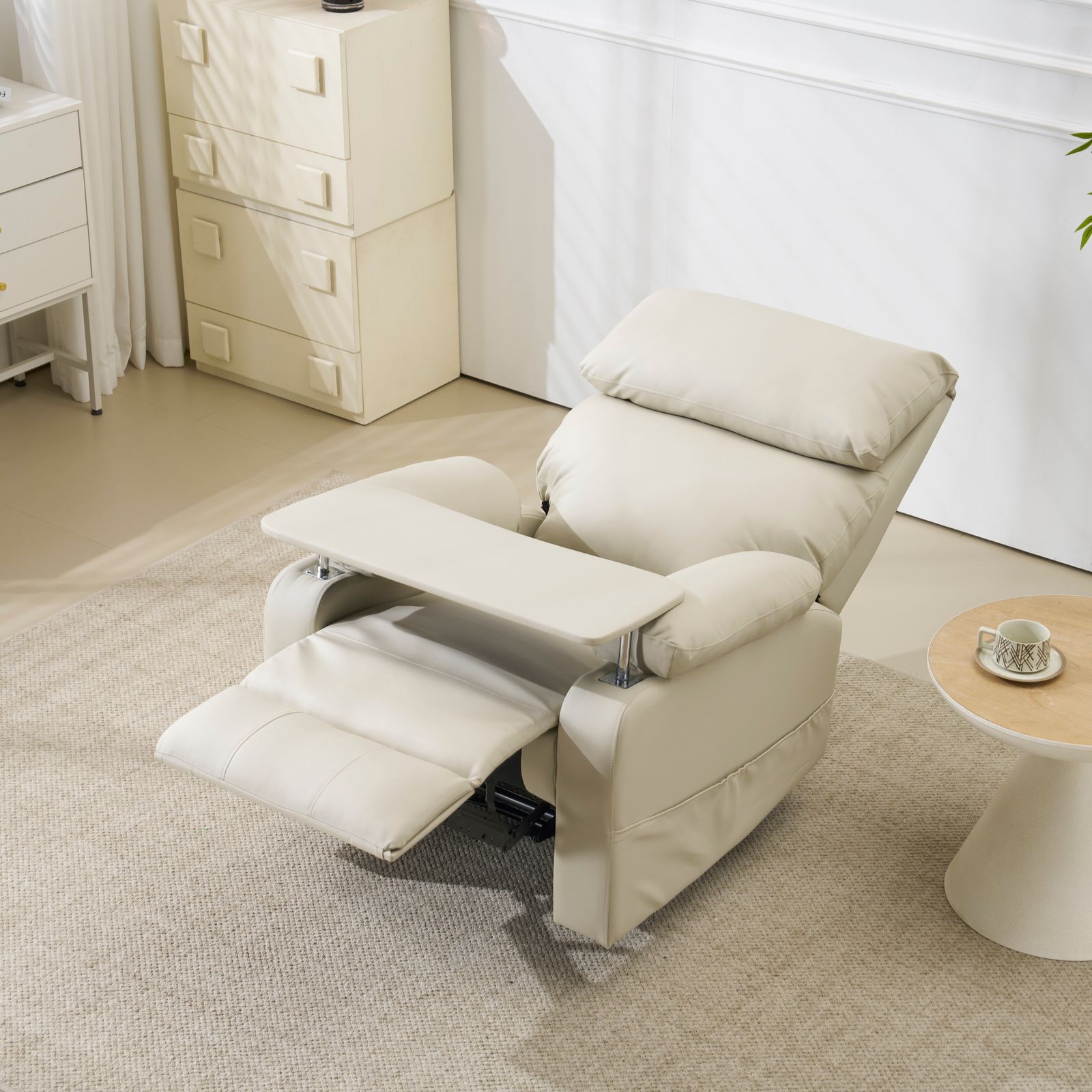 リクライニングソファー ソファー 1人掛け ゲーミングチェア PU 160度調節 テーブル付き PUレザー チェア オットマン一体型 パーソナルチェア 耐圧分散 一人暮らしに最適 ふわふわ GC