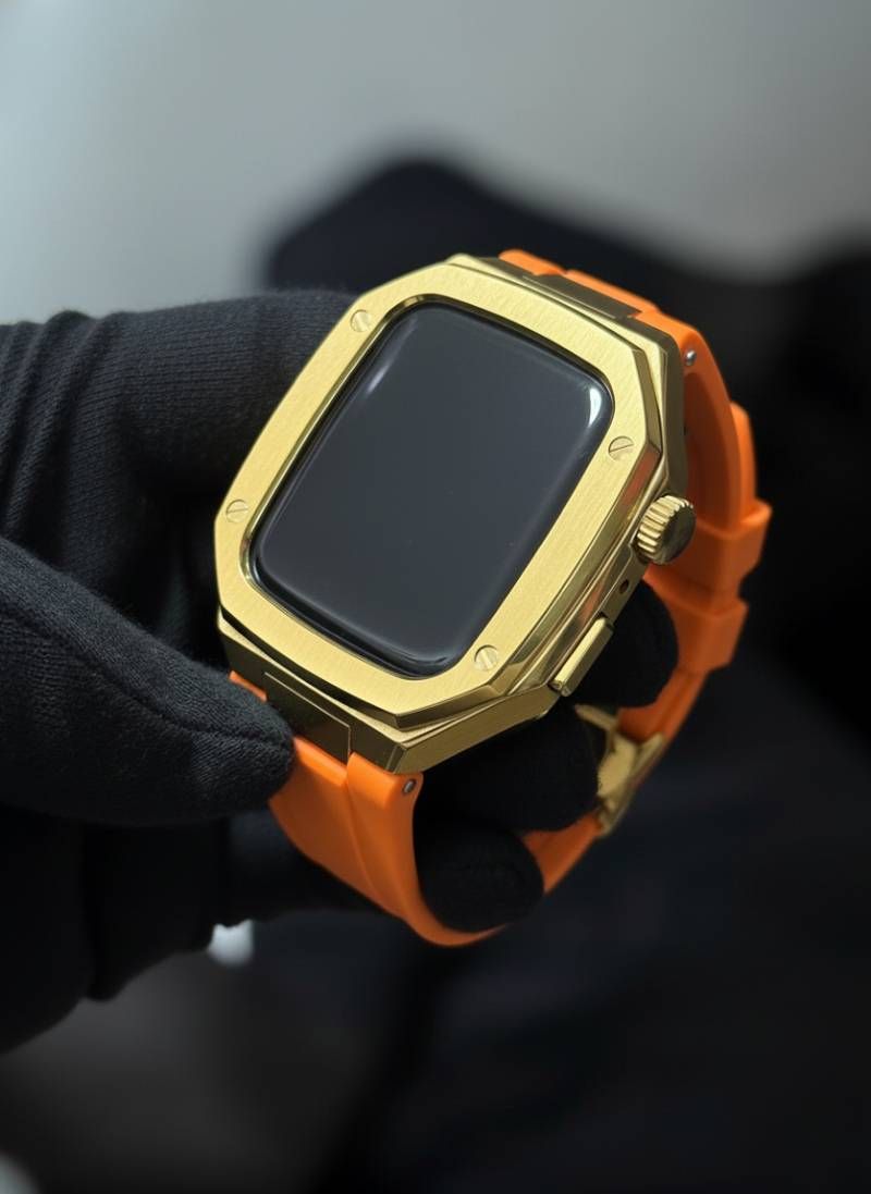 発見のある オレンジゴールド 組み立て 別注ラバー アップルウォッチケース カスタム カバー 保護 44mm 45mm 46mm アップルウォッチカスタム series1 2 3 4 5 6 7 8 9 10 11 SE1 2 3 バンド ベルト