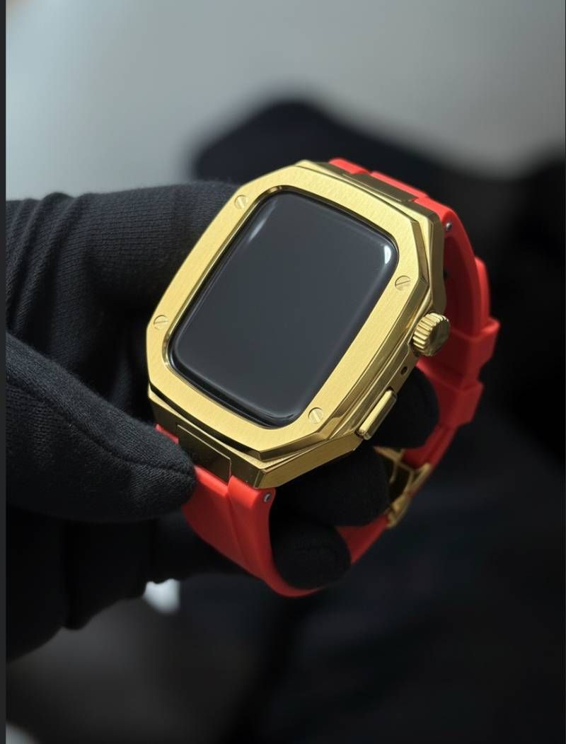 ゴールドレッド 組み立て 別注ラバー アップルウォッチケース カスタム カバー 保護 44mm 45mm 46mm アップルウォッチカスタム series1|2|3|4|5|6|7|8|9|10|11 SE1|2|3 バンド ベルト