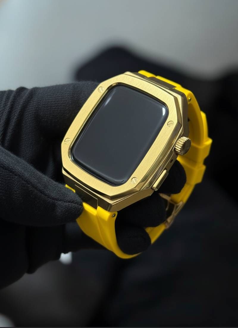 イエローゴールド 組み立て 別注ラバー アップルウォッチケース カスタム カバー 保護 44mm 45mm 46mm アップルウォッチカスタム series1 2 3 4 5 6 7 8 9 10 11 SE1 2 3 バンド ベルト