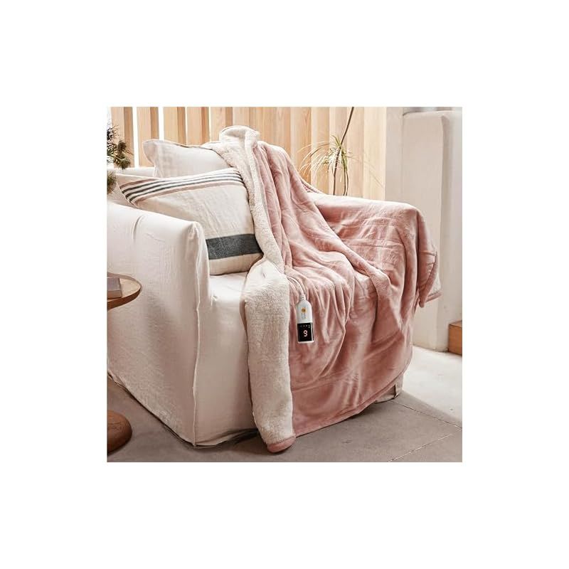 GOTCOZY 電気毛布 掛け敷き兼用 - 180×130cm フランネル電気ブランケット 9段階温度調整 10時間自動停止タイマー付 速暖 節電 丸洗い 暖房器具 防寒対策 ピンク 0