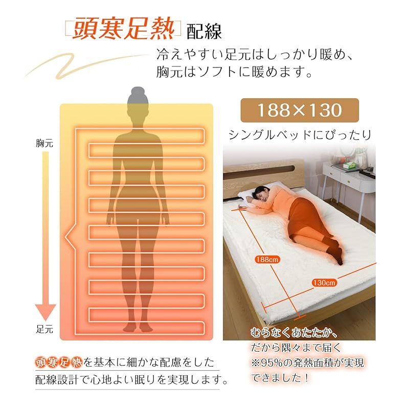 掛け敷き兼用 電気毛布 洗える 188×130cm 9段階温調 9タイマー 急速発熱 5層構造 ふわふわ 暖かい コントローラー付き 寝室 リビング用 Milky White HRDEVELOPMENT_JP