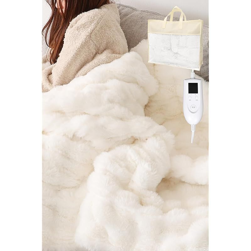Rocotto 電気毛布 ふわもこ 厚手 洗える 掛け毛布 大判 160×200cm タイマー&5段階温度調整 あったかグッズ 冬用 クリスマスプレゼント 01.ホワイト 03.セミダブル