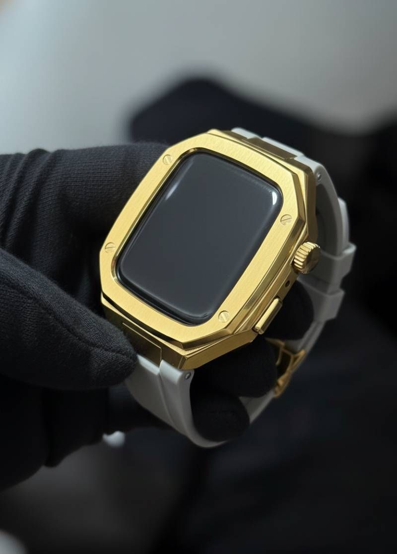 ゴールドグレイ 組み立て 別注ラバー アップルウォッチケース カスタム カバー 保護 44mm 45mm 46mm アップルウォッチカスタム series1 2 3 4 5 6 7 8 9 10 11 SE1 2 3 バンド ベルト