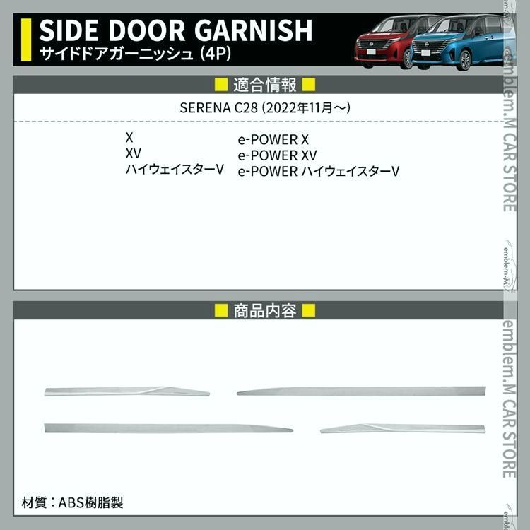 セレナ c28 パーツ e-POWER サイドリップガーニッシュ 4P メッキパーツ カスタム パーツ SERENA ハイウェイスター V XV