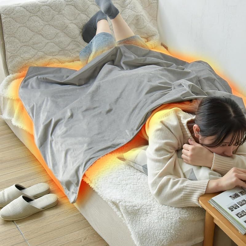 電気毛布 掛け敷き兼用 速暖 超軽量 120x70cm 160x100cm 省エネ 3段階温度調節 ダニ退治 電気ブランケット ホットブランケット 防寒対策 あったかグッズ グレー 160x100cm