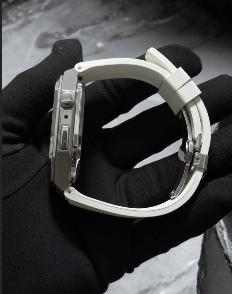 ホワイトシルバー 組み立て 別注ラバー アップルウォッチケース カスタム カバー 保護 44mm 45mm 46mm アップルウォッチカスタム series1 2 3 4 5 6 7 8 9 10 11 SE1 2 3 バンド ベルト