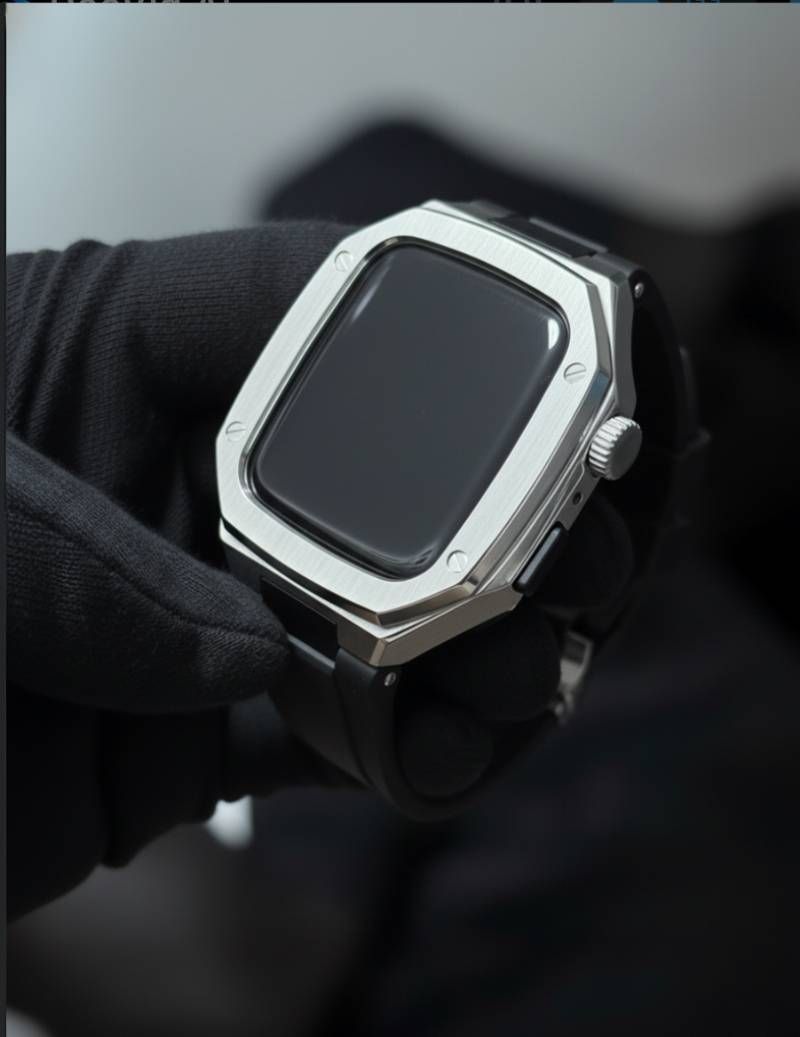 ブラックシルバー 組み立て 別注ラバー アップルウォッチケース カスタム カバー 保護 44mm 45mm 46mm アップルウォッチカスタム series1 2 3 4 5 6 7 8 9 10 11 SE1 2 3 バンド ベルト