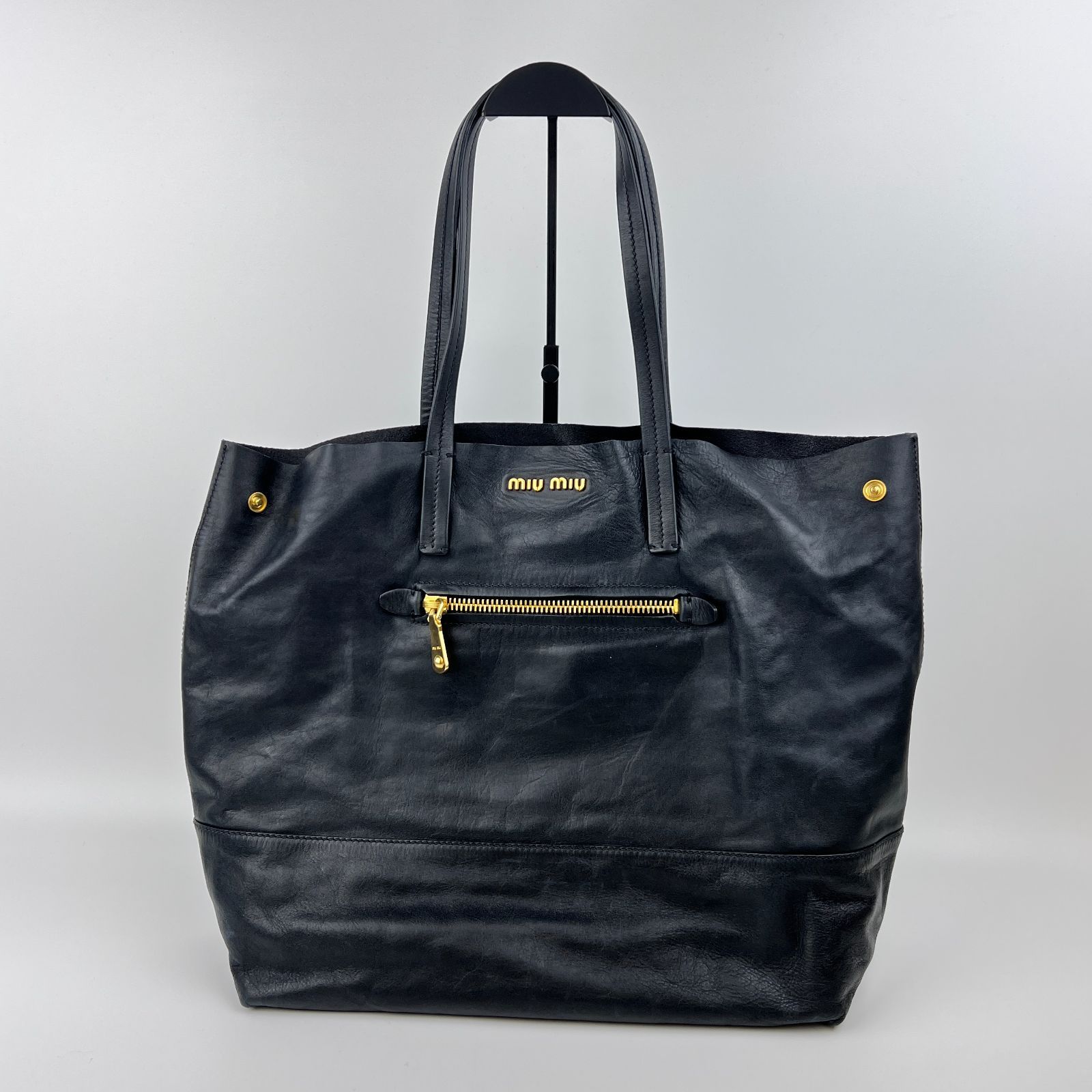 miu miu MADRAS黒レザー トートバッグ ミュウミュウ⭐️レザートートバッグブラック ☆miumiu ミュウミュウ