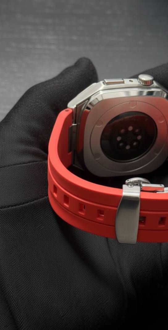 レッドシルバー 組み立て 別注ラバー アップルウォッチケース カスタム カバー 保護 44mm 45mm 46mm アップルウォッチカスタム series1 2 3 4 5 6 7 8 9 10 11 SE1 2 3 バンド ベルト