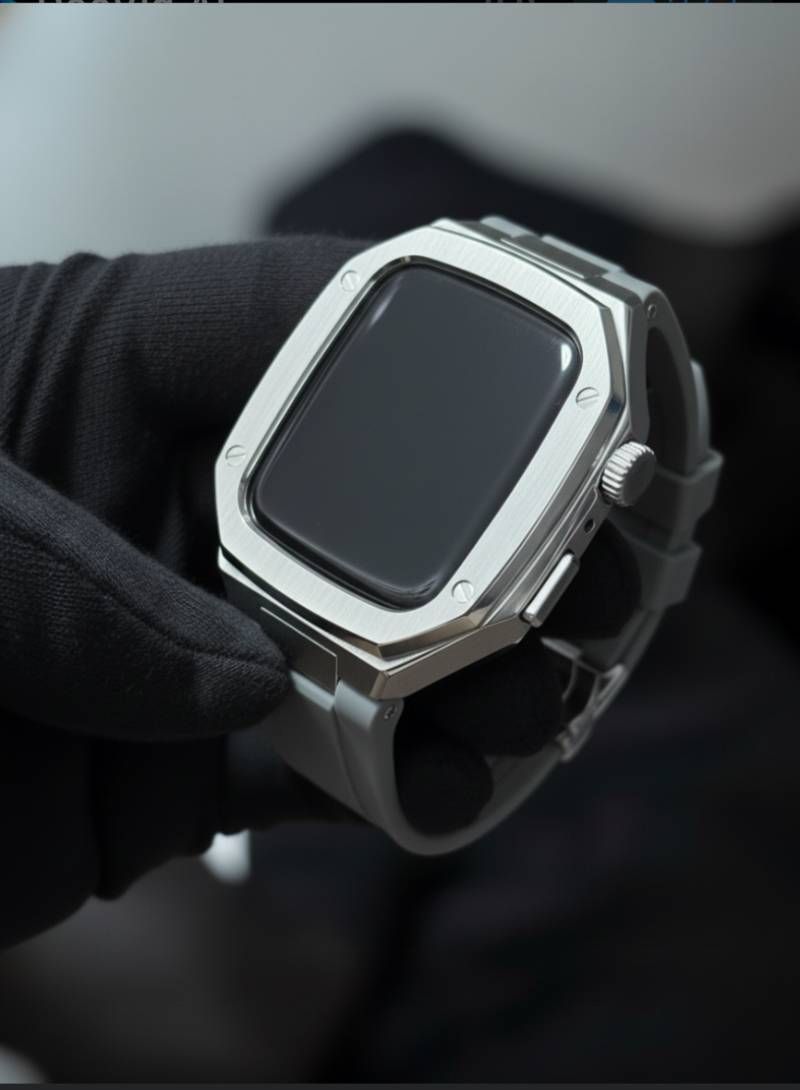 シルバーグレイ 組み立て 別注ラバー アップルウォッチケース カスタム カバー 保護 44mm 45mm 46mm アップルウォッチカスタム series1|2|3|4|5|6|7|8|9|10|11 SE1|2|3 バンド ベルト