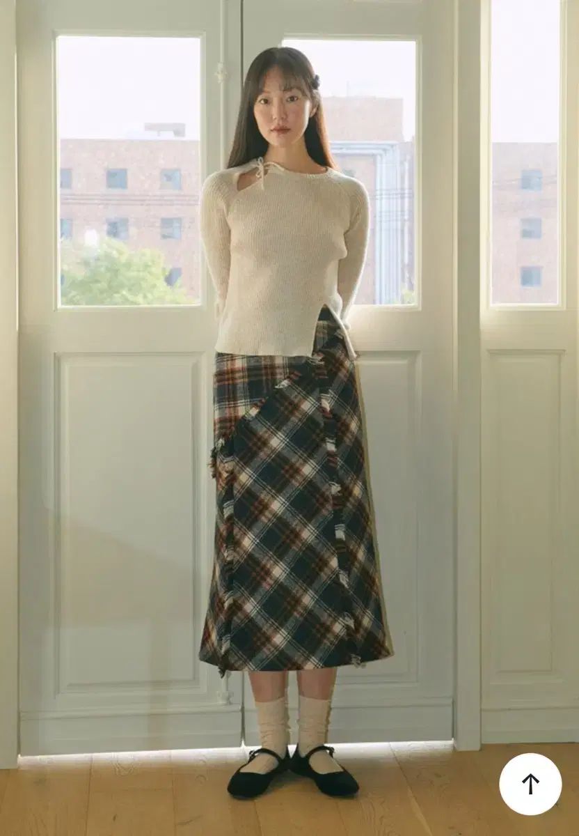 マーガリンフィンガーズ CHECK フリンジ ロング スカート